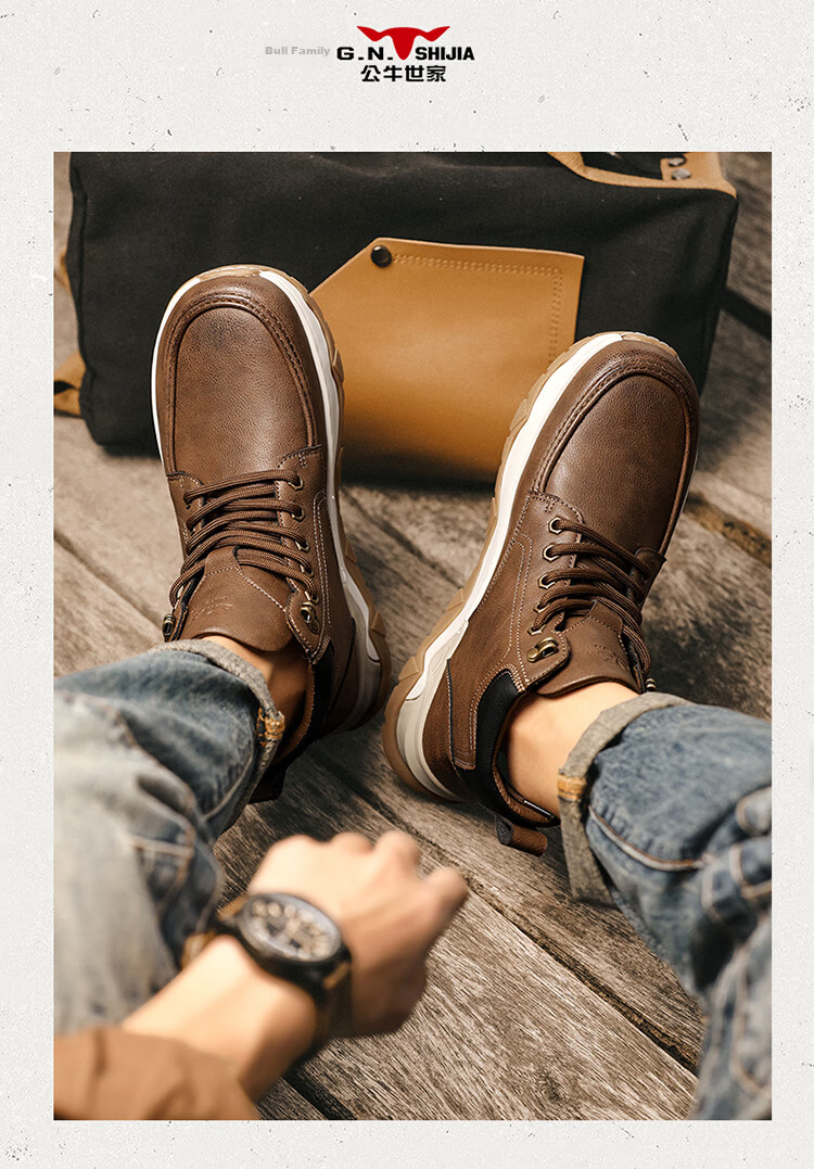 Bull Family Martin Boots Men 2026 Autumn Winter New High-Top Sneakers Men's Casual Outdoor Sports Hiking Shoes 12