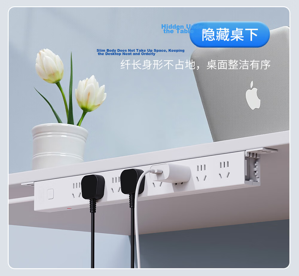 DELIXI PDU Desktop Overload Protection Under-Desk Gaming Cabinet Socket/power Strip/extension Cord/surge Protector, 6 Outlets with Master Switch, Total Length 2 Meters 6