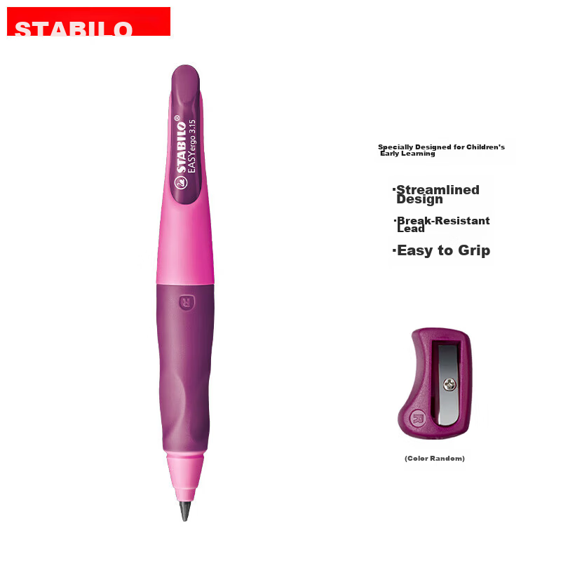 STABILO Chunky Pencil German Children's Automatic Pencil Ergonomic Design Corrects Grip 3.15 Pink (Includes Pencil Sharpener)