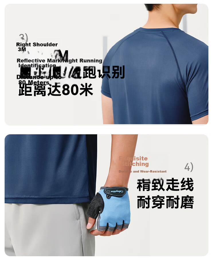 JD Jingzao 100 Ultra-Light Quick-Dry Men's Running Short Sleeve T-Shirt Set Lightweight 3-Pack White Black Denim Blue L 18