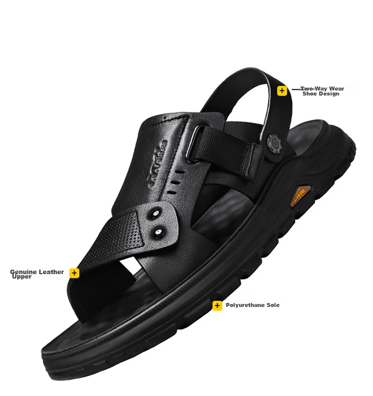 Bull Family Men's Leather Summer Sandals New Genuine Leather Thick Sole Beach Shoes Outdoor Dual-Wear Casual Slippers Middle-Aged and Elderly Dad Shoes 7