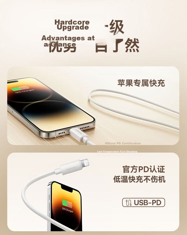 Baseus Apple Data Cable PD30/20W Fast Charging Cable Type-C to Lightning Charging Cord for IPhone14/13Pro Max/12/11, Car Charger Compatible, 2 Meters 5