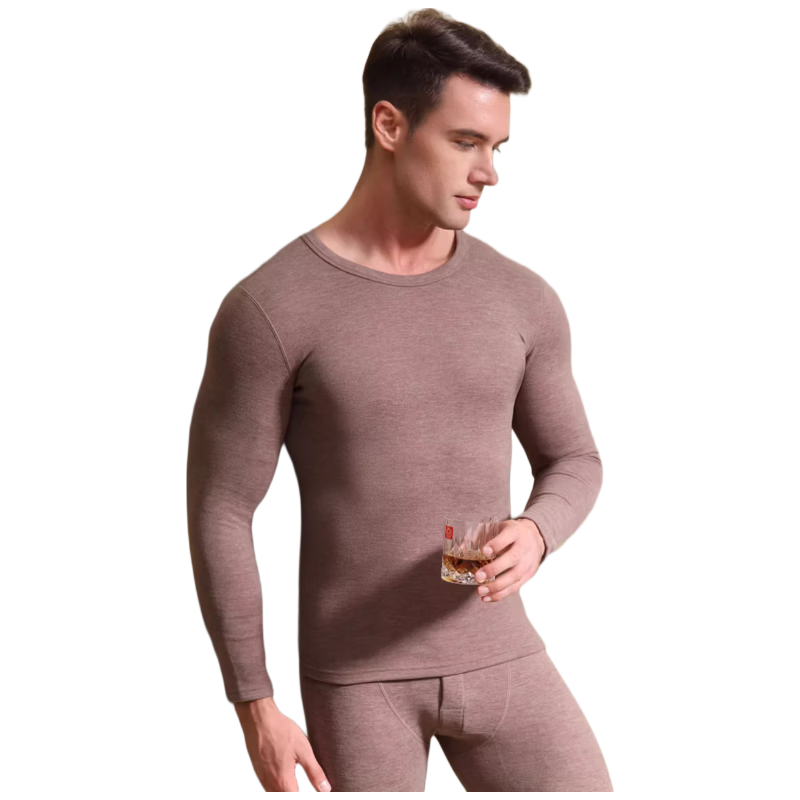 BOPRUIEY Men's Pure Cotton Thermal Underwear Set Autumn Winter Long Johns Cotton Base Layer Shirt and Pants
