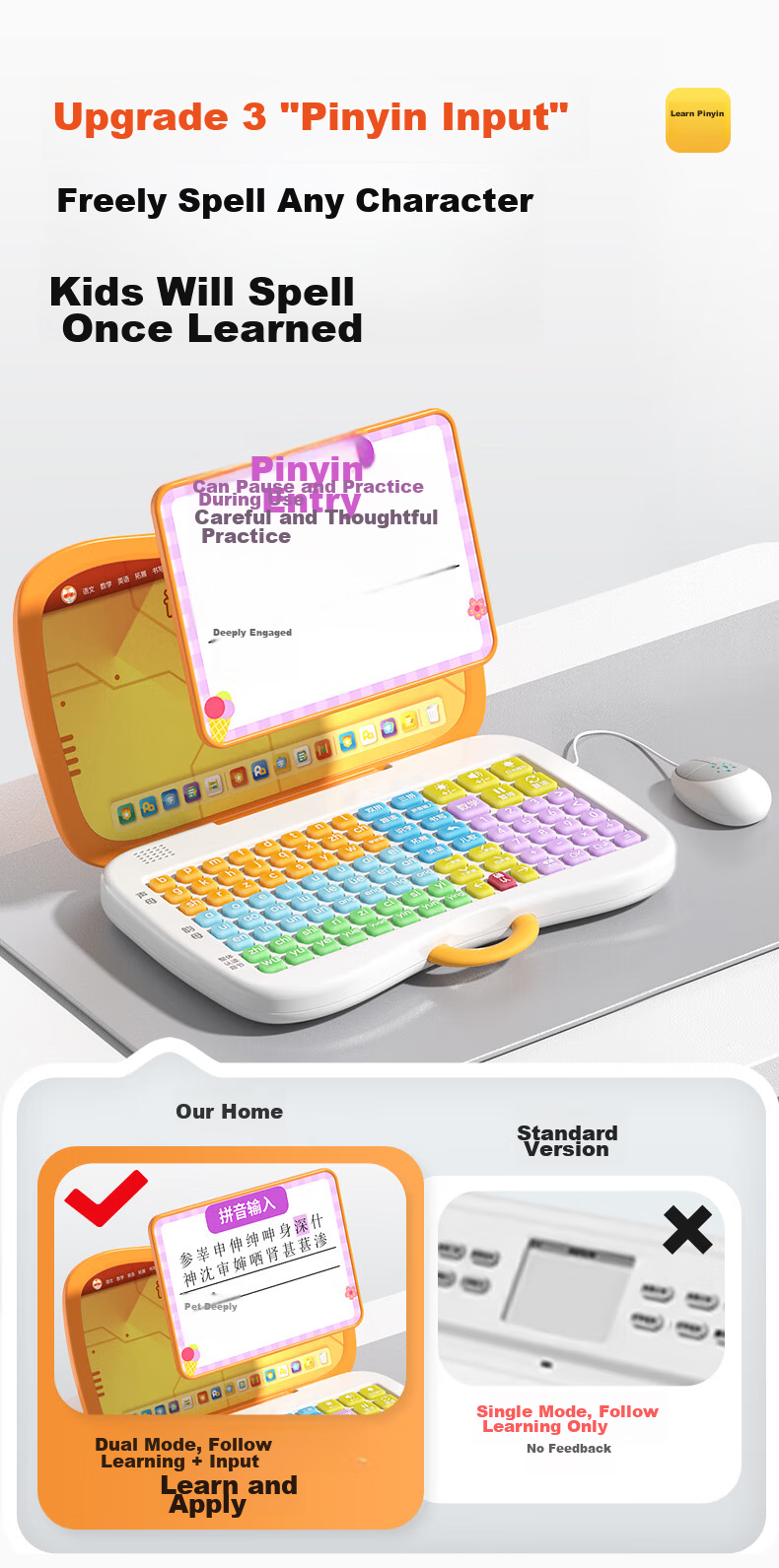 Cat Prince Children's Early Education Machine Pinyin Literacy Learning Machine Phonics Training Language Math English Reading Pen Preschool Transition Mini Computer Toy 9