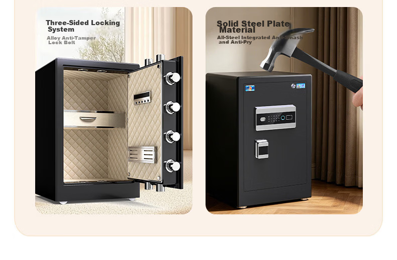 Tiger Brand Home Safe National Standard CSP (3C) Certified Financial Office Safe Anti-Theft Steel Safe 60CM Smart Black Fingerprint Unlock 3