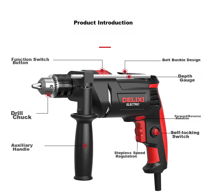 DELIXI ELECTRIC Multi-Function Electric Hammer Drill Heavy-Duty Concrete Industrial Grade 1050W 15