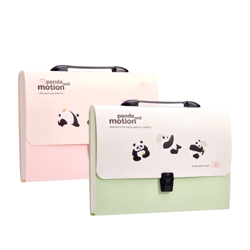 Deli 13-Compartment A4 Accordion File Folder Student Exam Paper Storage Folder Panda Loose-Leaf Bag/Morandi Document Protector Random Color 72566