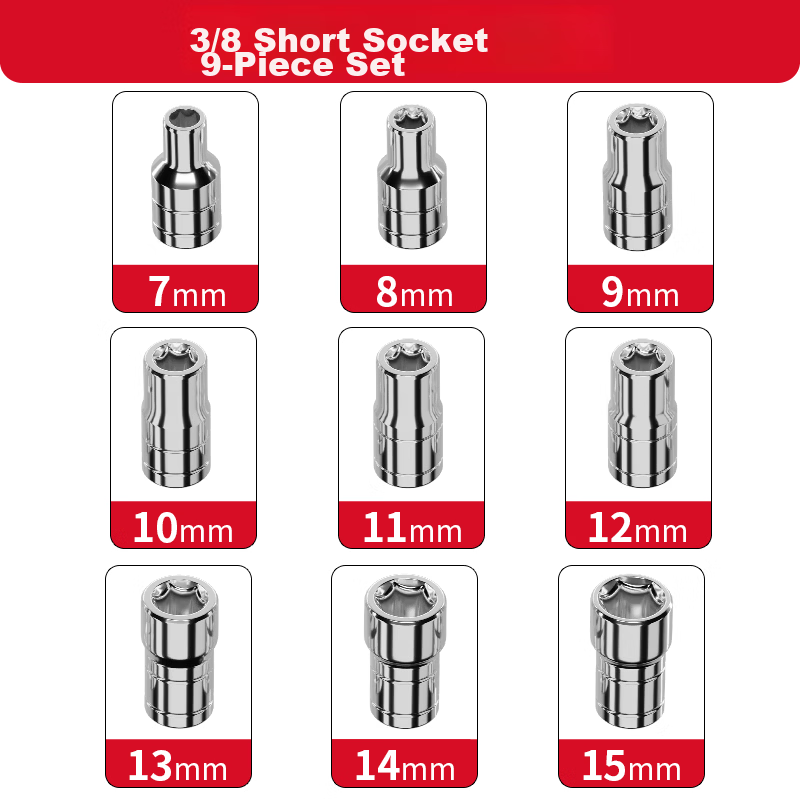 Delixi 3/8 Short Socket Set 9 Pieces