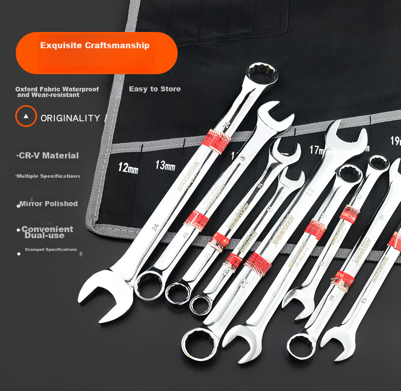JERXUN Plum Blossom Open-End Dual-Use Wrench Set Auto Repair Hand Wrench Manual Tool 6-24mm Combination Wrench Set 4