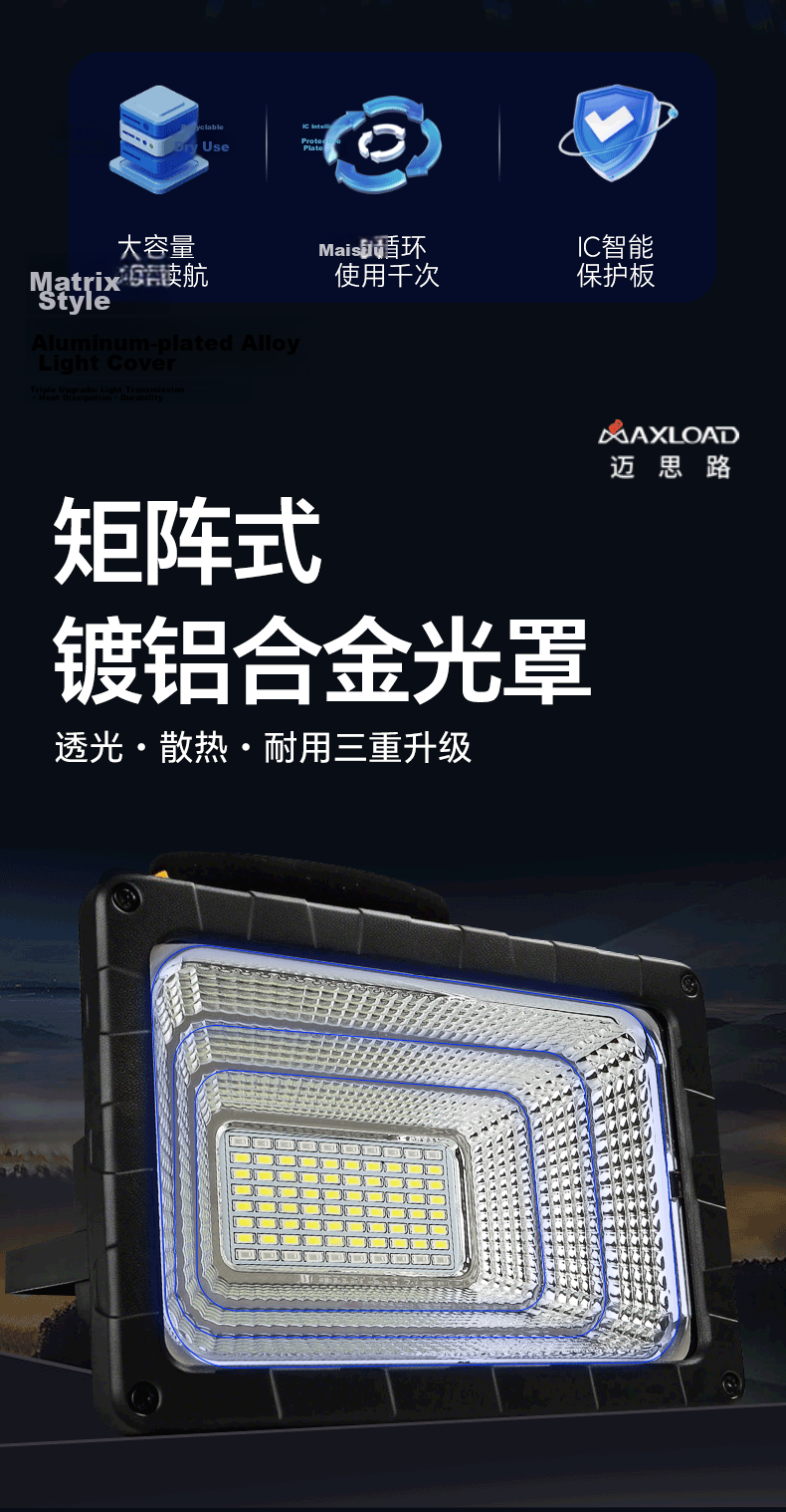 MAX LOAD Outdoor LED Floodlight Portable Handheld Construction Camping Emergency Floodlight Waterproof Long-Range Remote Control Long Battery Life 6
