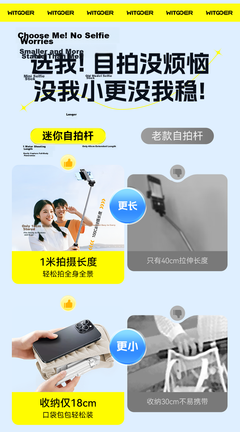 Zhiguozhe 2026 New Mini Selfie Stick Travel Portable Phone Holder 360° Rotation Anti-Shake Automatic Tripod Follow Shooting Photography Tool Concert 5