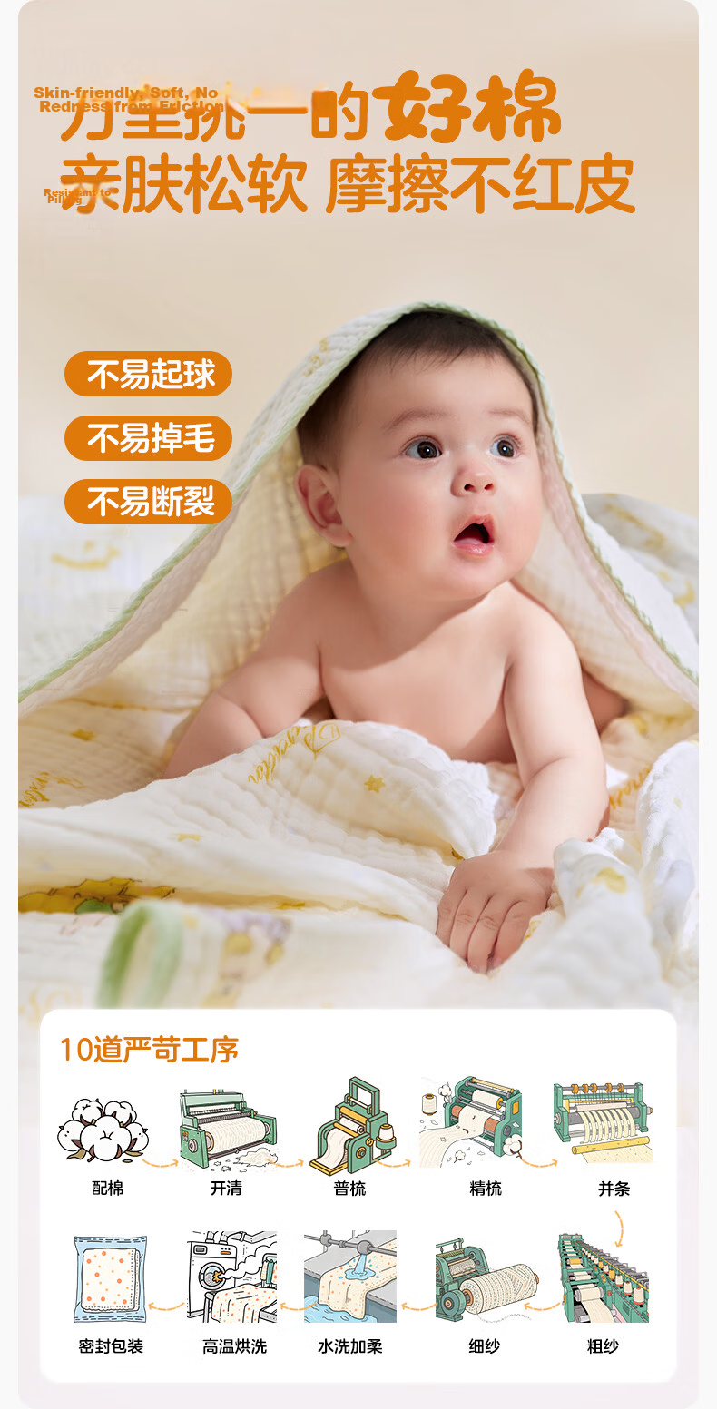 PurCotton Baby Gauze Bath Towel 7A Antibacterial Pure Cotton Newborn Children's Bath Towel Bathing Towel Snow Rabbit Planet 115cm 11