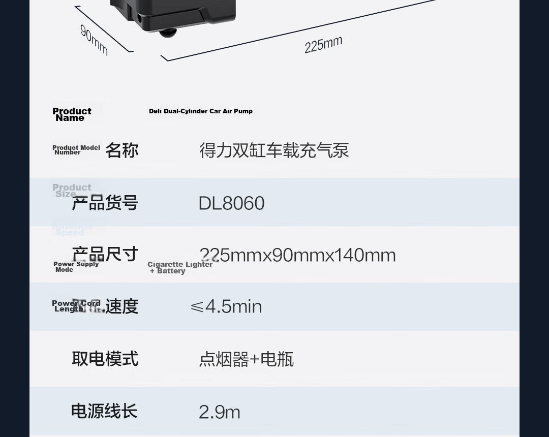 Deli Dual 30 Cylinder Car Air Compressor Digital Tire Inflator Compatible with Xiaomi SU7 Tire Pressure Monitoring Pump 22