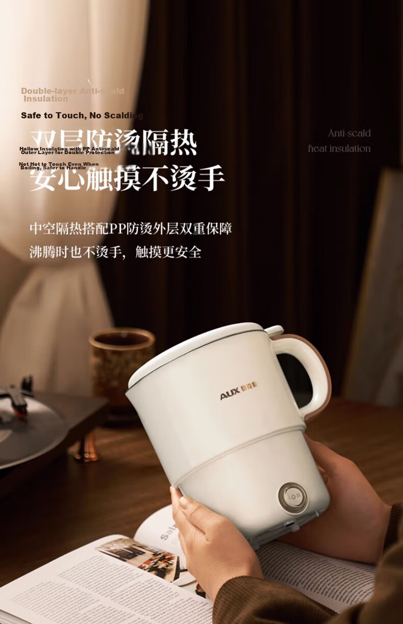 AUX Portable Folding Electric Kettle, Car Water Boiler, Stainless Steel Hot Water Cup for Travel, Business Trips And Home Use [316 Inner Pot + Fork And Spoon] 29
