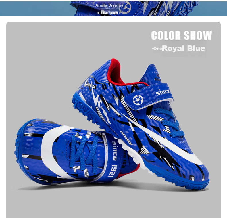 Shuangxing Kids Soccer Shoes 6-12 Years Magic Tape TF Turf Studs Non-slip Wear-resistant Training Match Student Sneakers Pink Purple Size 32 27