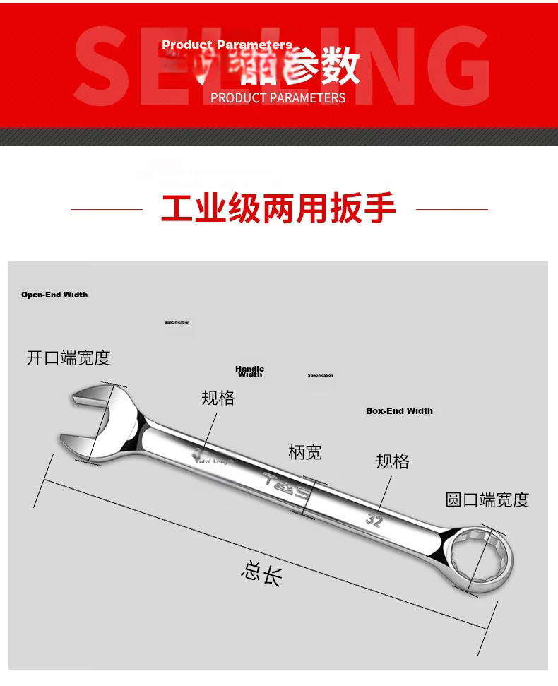 TS Dual-Use Wrench Industrial Grade Open-End and Box Wrench Auto Repair Tool 46mm Dual-Use Wrench 8