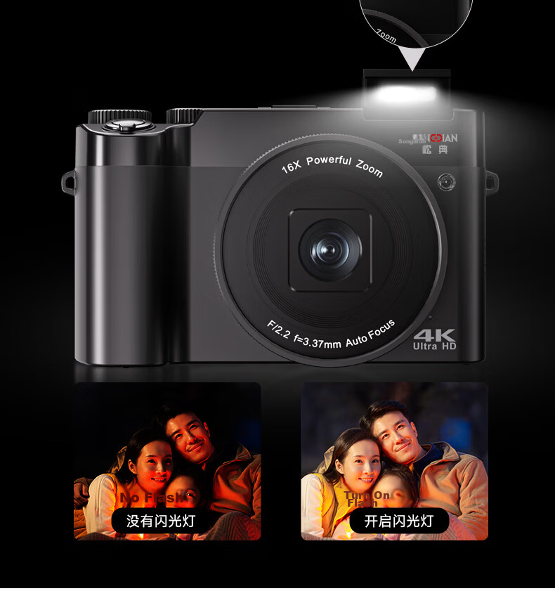 SONGDIAN Digital Camera Front and Rear Dual Cameras 4K HD Mirrorless Vlog Portable Student Entry-Level Camera DC218 White 64GB Memory 11