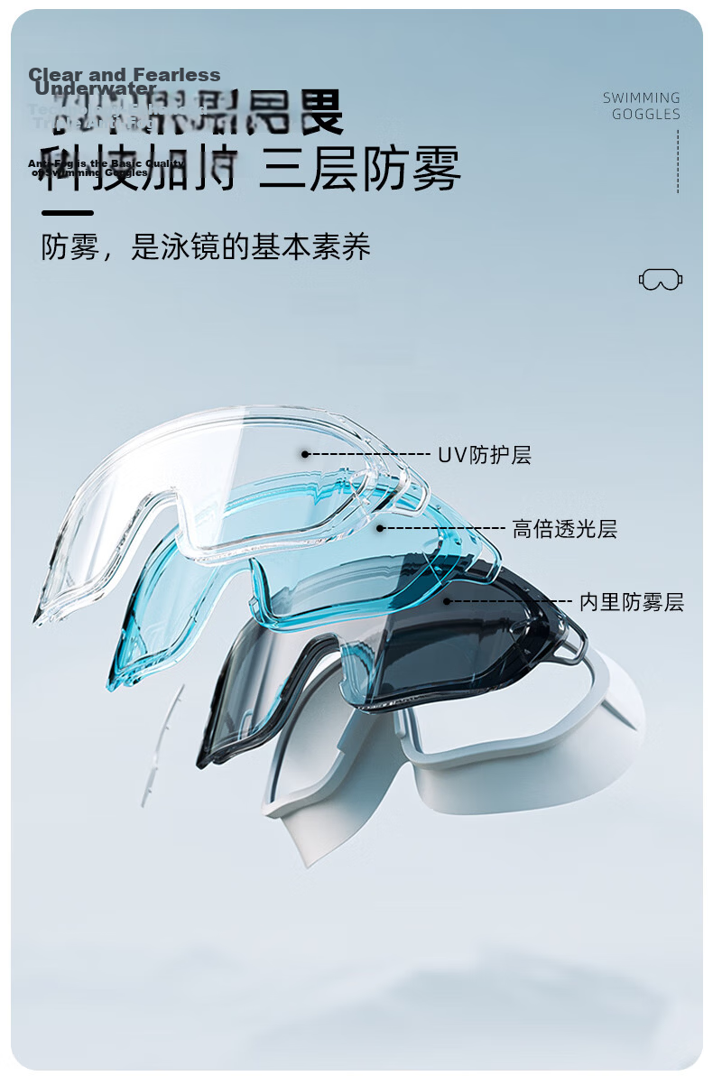 ANTA Water Eye Max Large Frame Swimming Goggles Adult HD Anti-Fog Waterproof Myopia Goggles Black and White Myopia 150 6