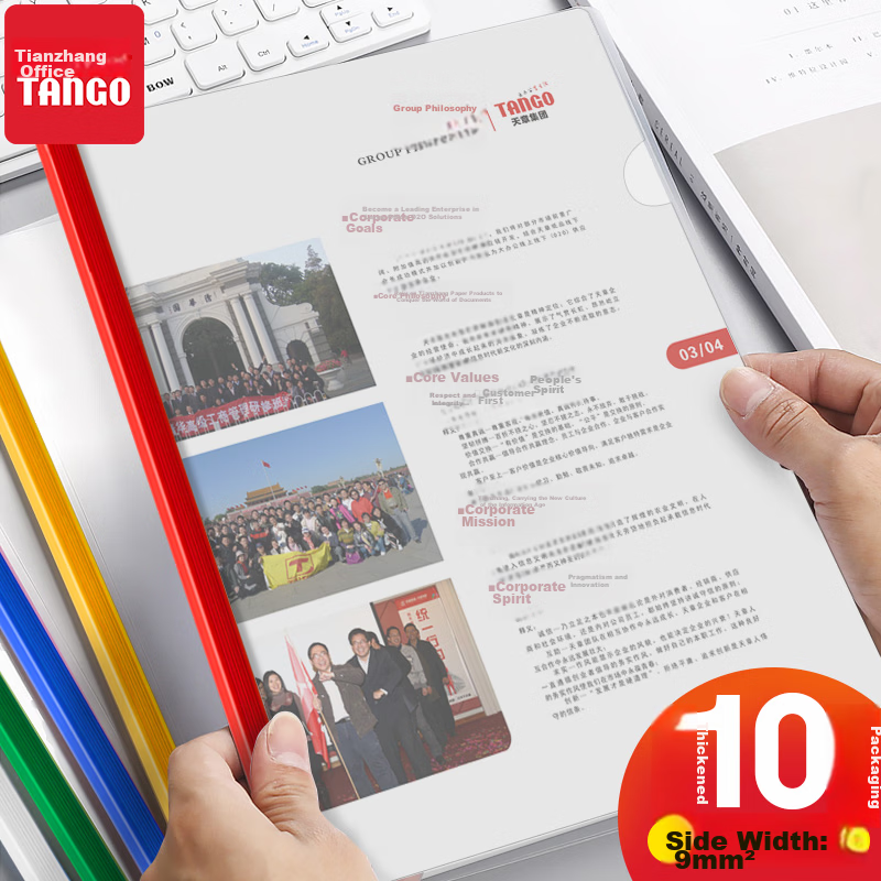 TANGO Transparent Lever Arch File Folder 10-Pack A4 Mixed Colors 9mm Document Report Binder Loose Leaf Paper Clip Resume Stationery Office Supplies Invoice Organizer