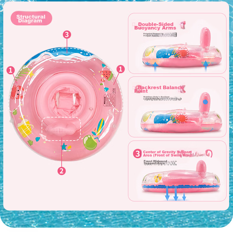 Swimmingbaby Kids Swimming Ring Thickened Sunscreen Girls Underarm Swim Ring for 3+ Years Pink One Size 4