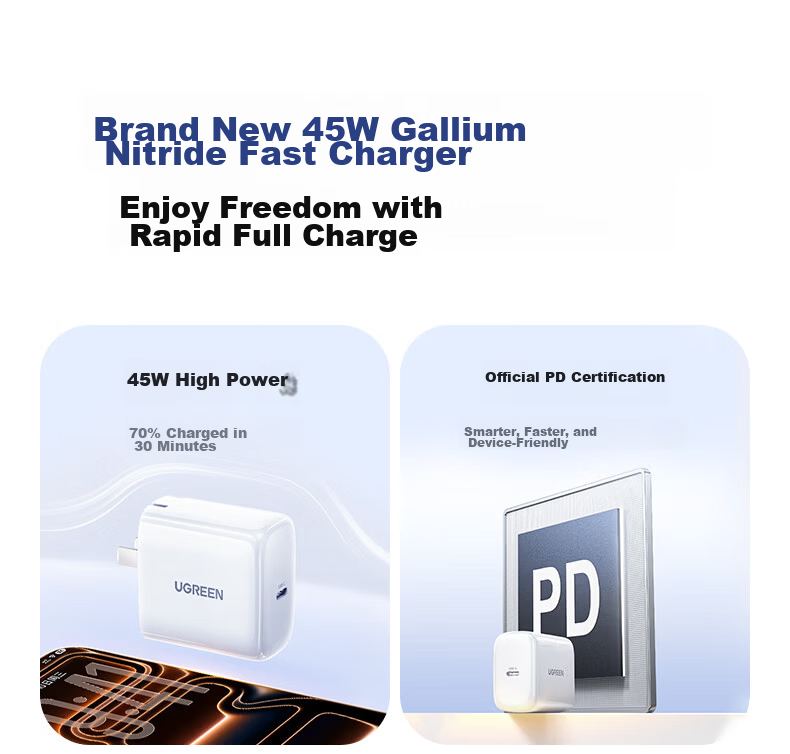 UGREEN Apple 17 Charger, 45W Charging Head, Compatible with IPhone 17 Pro Max Fast Charging, 16 Plus Phone, IPad, PD 40W Gallium Nitride Type-C Plug 3