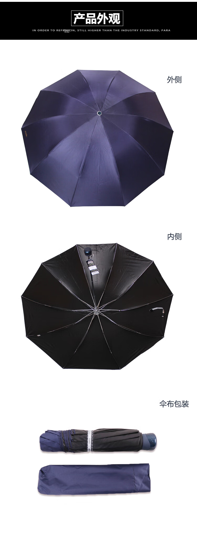 Tiantangshan Double-Person Umbrella, Three-Fold, Extra Large Size, Windproof Black Rubber Sun Protection, Dual-Use for Rain And Shine, Dailan Blue Color 3