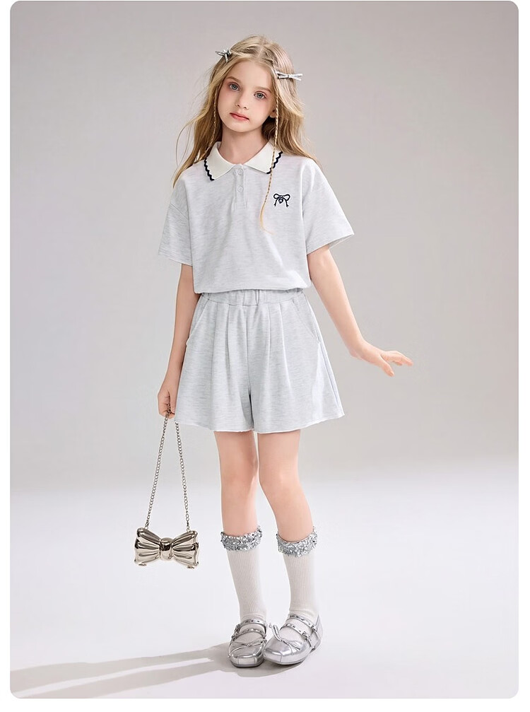 ASK JUNIOR Kids Summer Textured Sleeveless Vest Top and Girls Wide-Leg Shorts Two-Piece Set 24