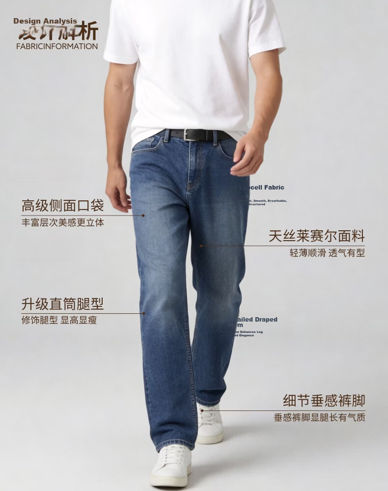 BLAG Tencel Summer Lightweight Lyocell Men's Loose Straight-Leg Jeans JD Self-Operated Pants 19