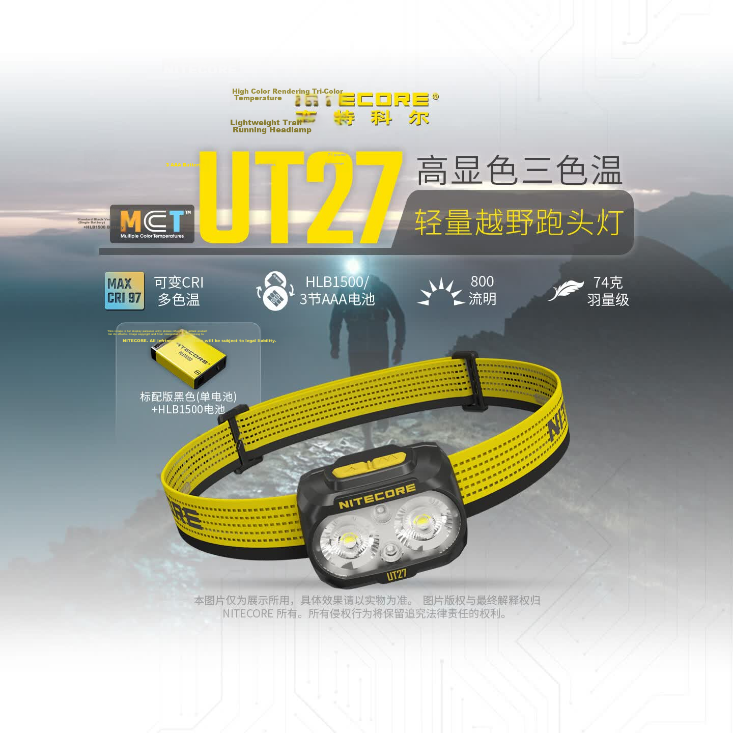 NITECORE UT27 MCT Multi-Color Temperature Headlamp Lightweight Outdoor Headlight for Trail Running, Mountaineering, and Travel