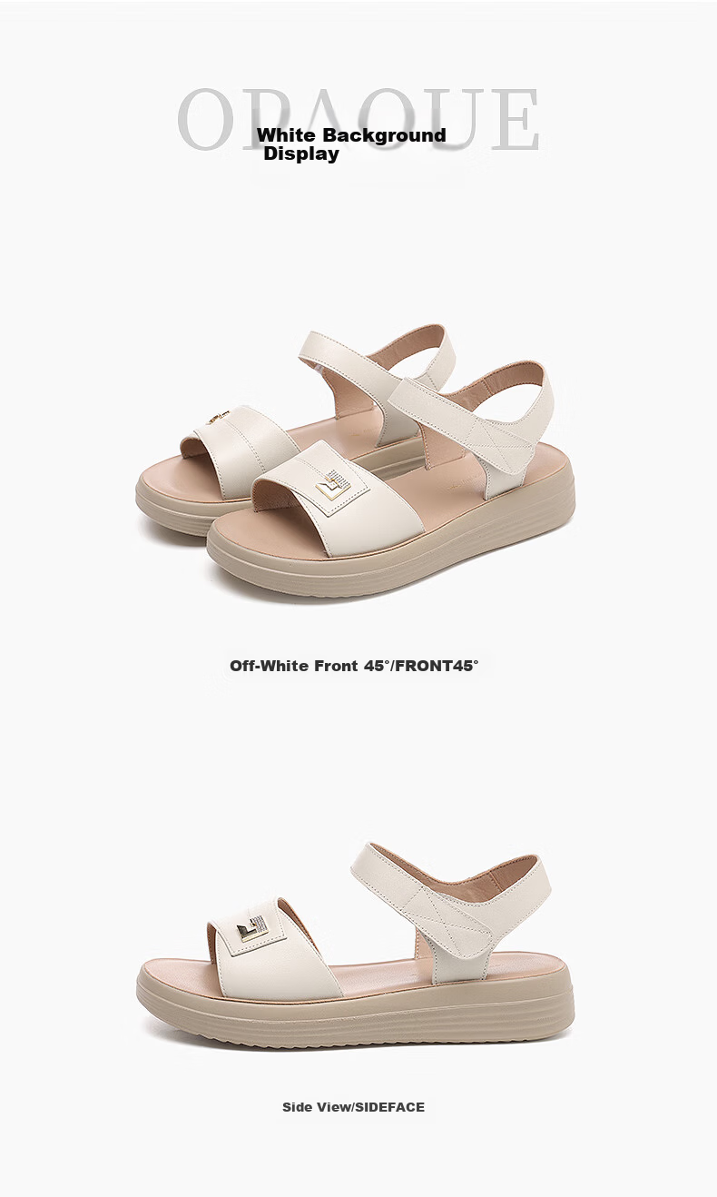 Red Dragonfly Women's Flat Sandals Soft Leather Soft Sole Middle-aged and Elderly Ladies Beach Shoes WTK251522 White Size 38 8