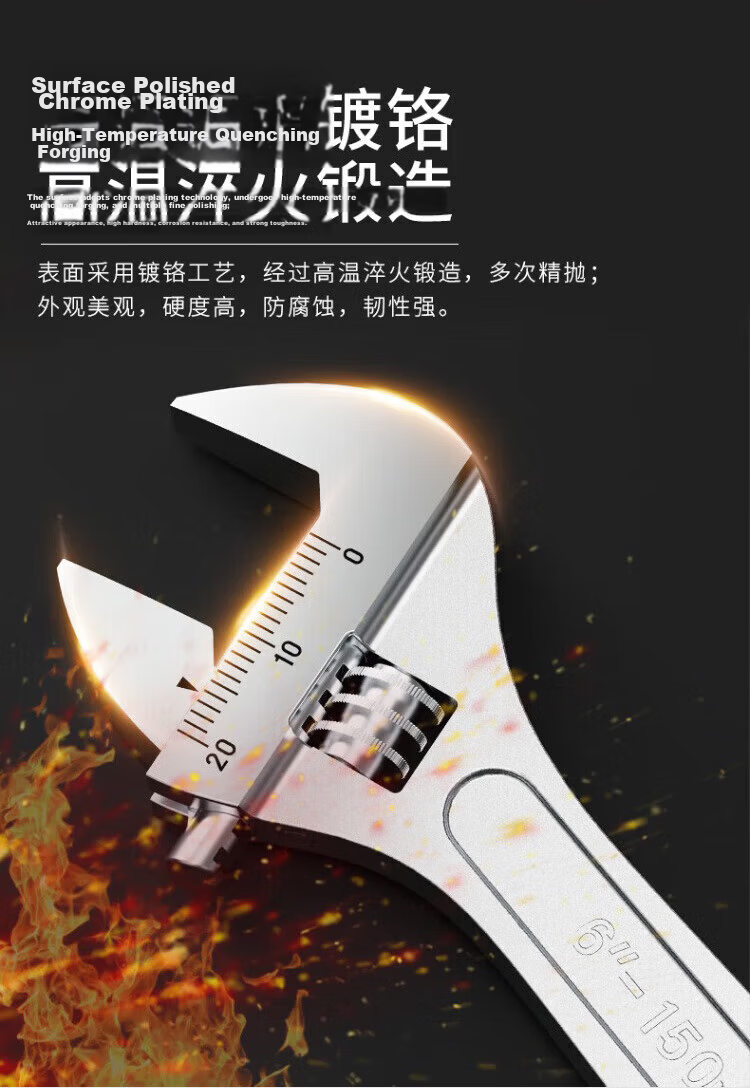 Chugong 6-Inch Adjustable Wrench Universal Open-End Multi-Functional Plumbing Repair Wrench Light Handle 4