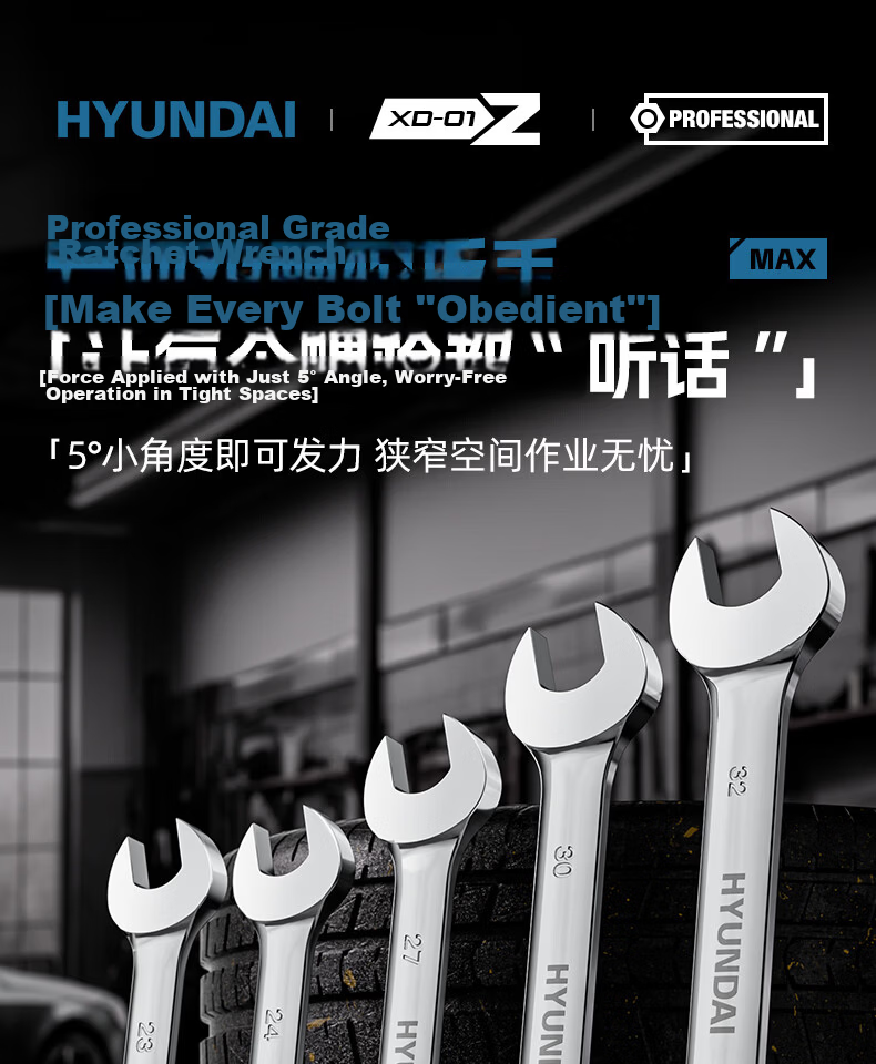 HYUNDAI Industrial Grade Ratchet Quick Wrench Dual-Use Double-Ended Extended Open-End Spanner Labor-Saving Fast Wrench Tool 1