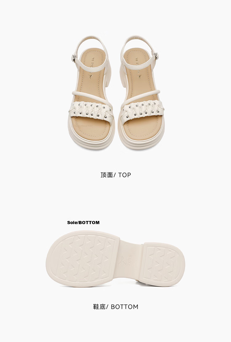 Red Dragonfly Women's Sandals Fairy Style Thick Sole Height Increasing One-Strap Casual Open Toe Beach Shoes WLK266852 Beige Size 37 8