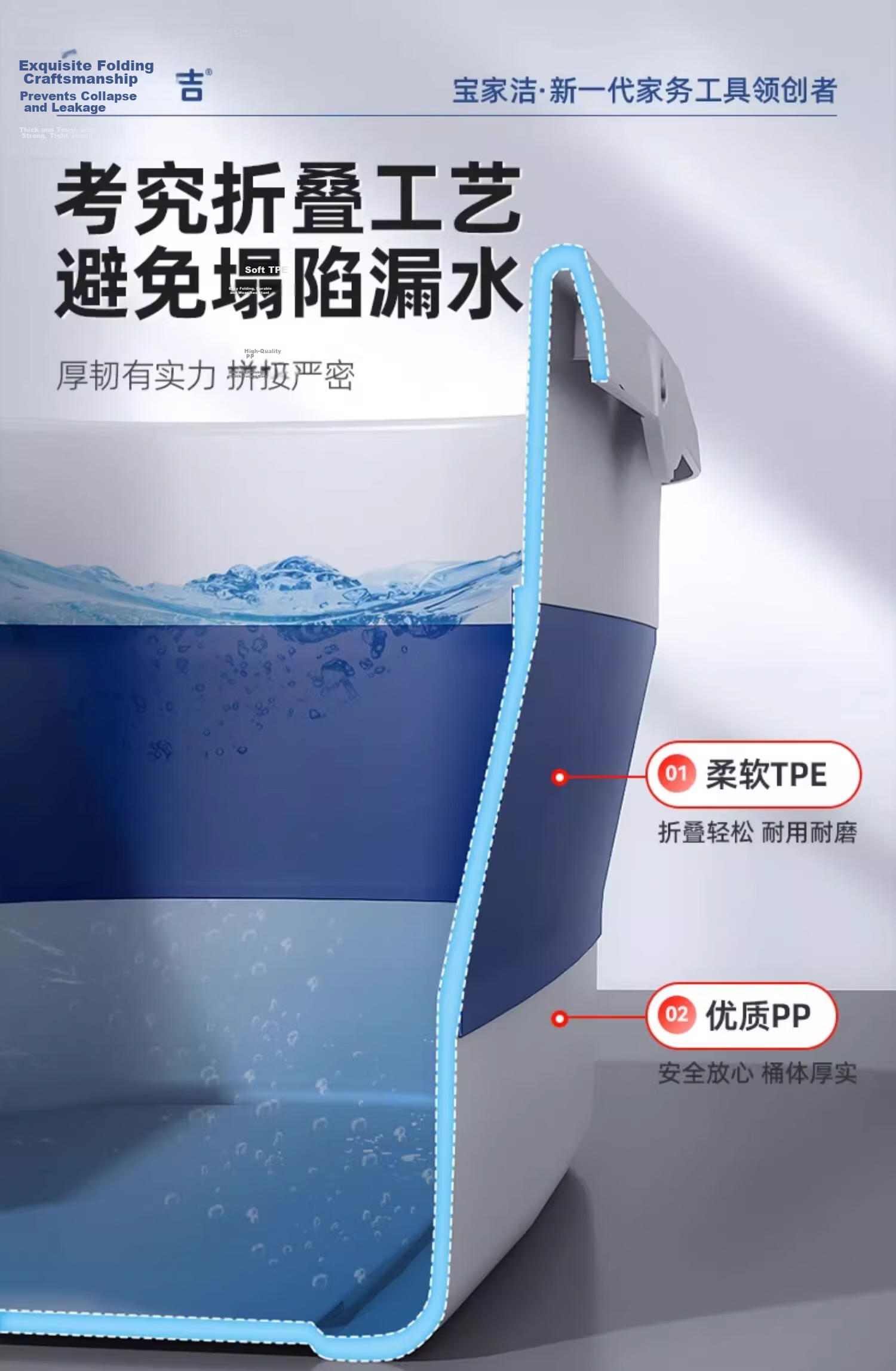 Baojiajie Foldable 12L Large Rectangular Mop Bucket Household Plastic Handheld Bucket XT01 10