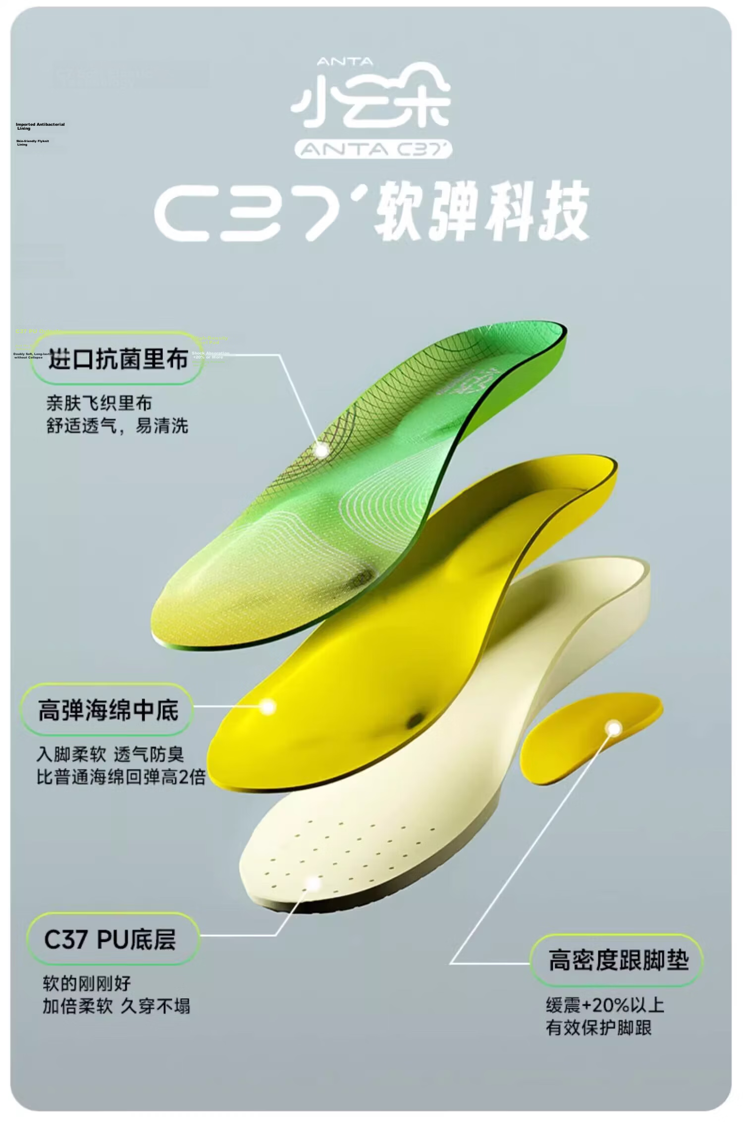 ANTA Xiao Yunduo Insoles for Men's Sports Shoes, Shock-Absorbing, Anti-Twist, Arch Support, Comfortable, Breathable for Military Training 7