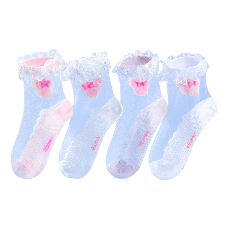 Disney Girls' Summer Thin Socks Children's Lace Short Socks Crystal Mesh Socks UF1003 Minnie 18-20