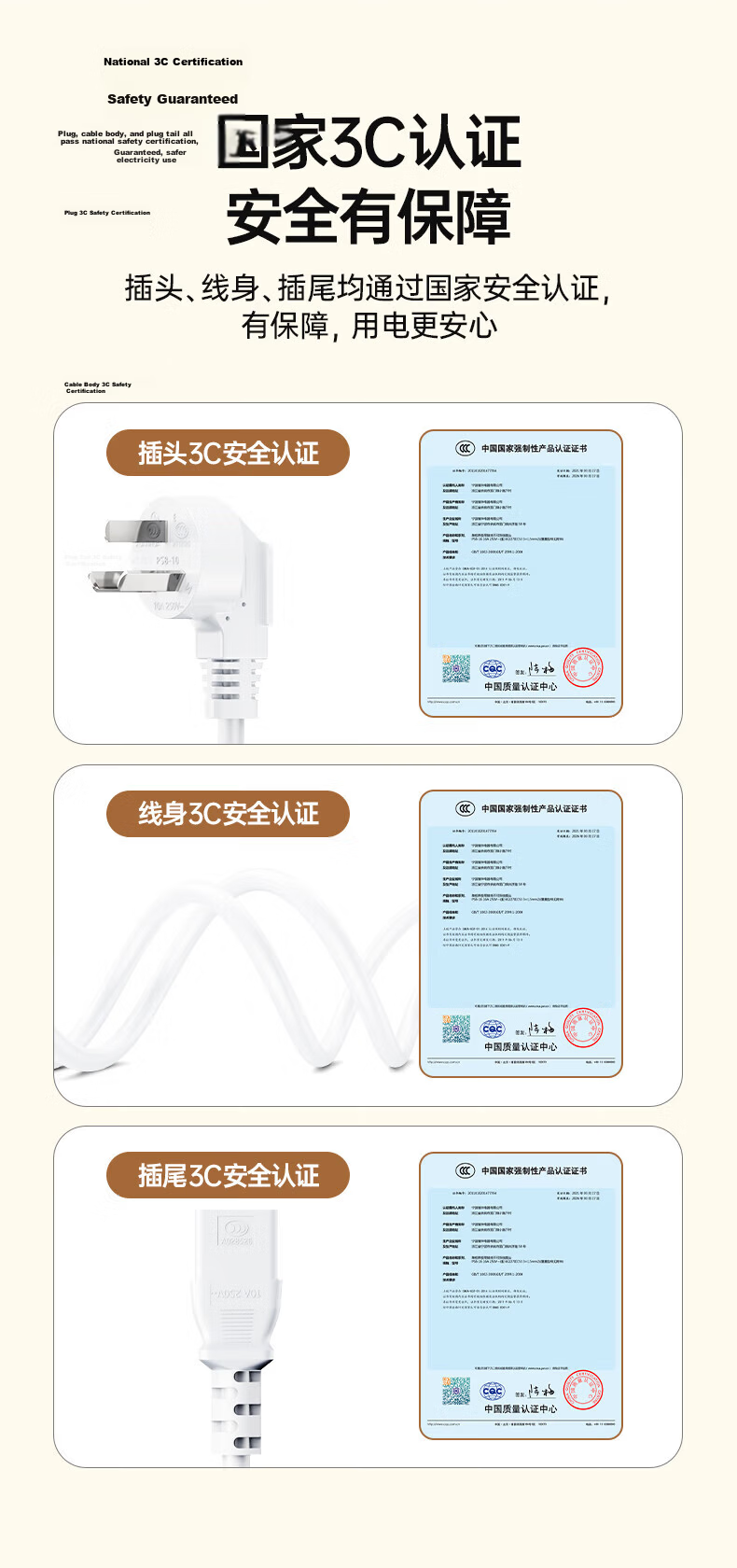 BIAZE 1-Meter Three-Prong Extension Cord with Plug, Three-Wire Power Strip for Home Use, Self-Wiring Three-Outlet Power Cable, 10A 6