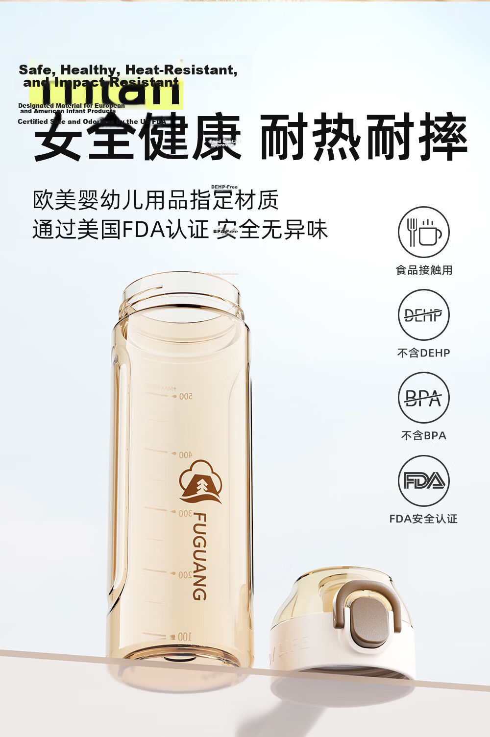 FGA Fugang Sports Water Bottle Large Capacity Tritan Plastic Cup for Students Summer School Kids Men Women 4