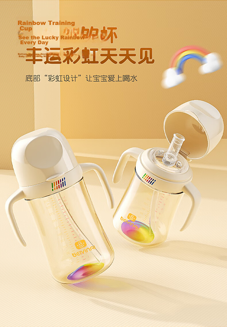 BEIYINAI Direct Drinking Straw Baby Bottle for 1-6 Years Old, Anti-Fall and Leak-Proof, 330ML Learning Cup for Drinking Milk and Water 2