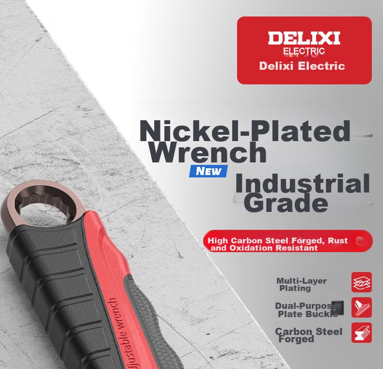 DELIXI ELECTRIC Black Nickel Adjustable Wrench Multi-Functional Household Open-End Plumbing Wrench 300mm 1