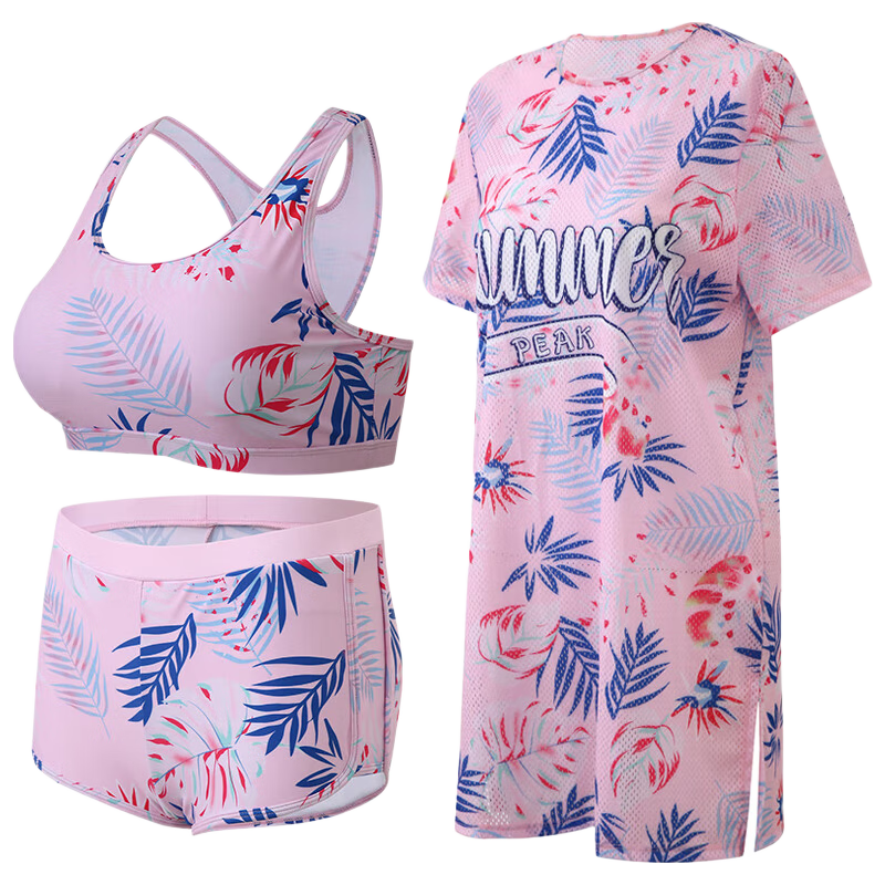 PEAK Women's New Plus Size Loose Slimming Tankini Swimwear Three-Piece Set L
