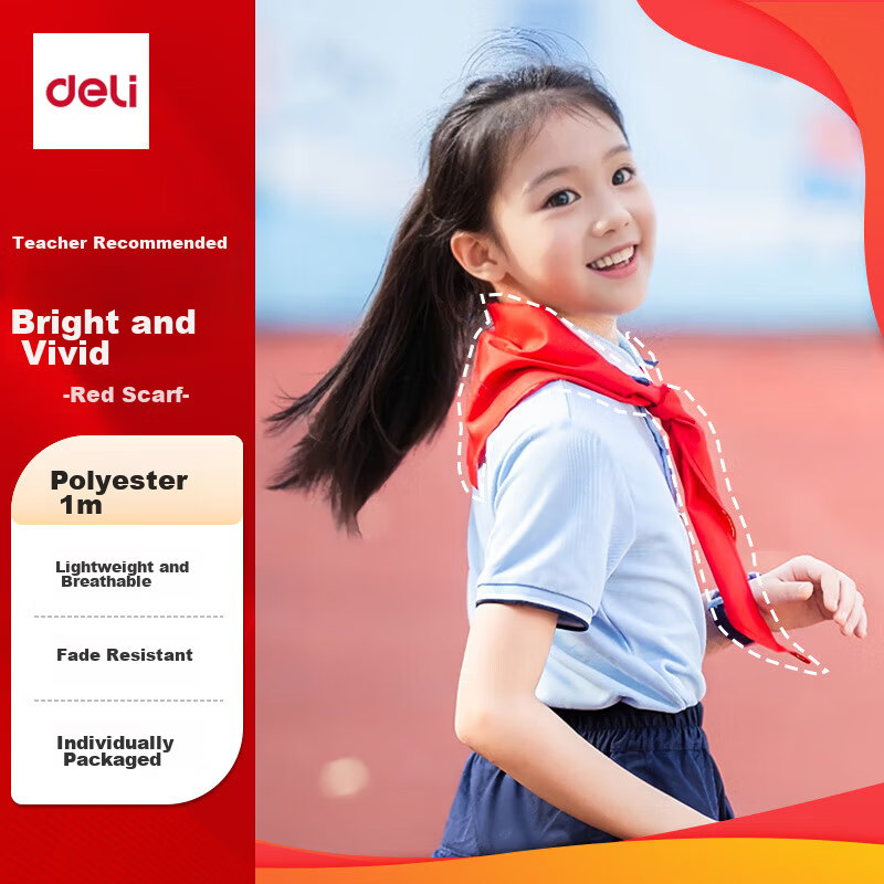 Deli Polyester Red Scarf Young Pioneers Red Scarf for Primary School Students 1m Single Pack 50550
