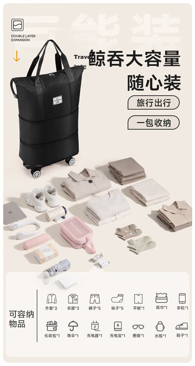 Warrior Universal Wheel Travel Bag Large Capacity Foldable Trolley Business Trip Tourism Carry-on Expandable Storage Luggage with Wheels for Men and Women 6