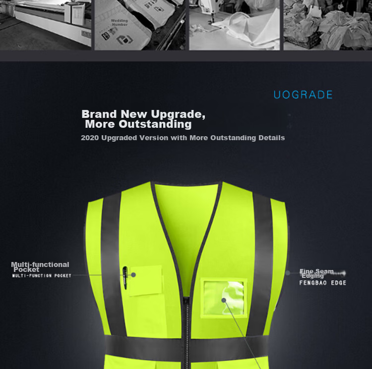 Baige Reflective Vest Breathable Construction Traffic Warning Sanitation Safety Vest Multi-pocket Zipper Style CW566564 4