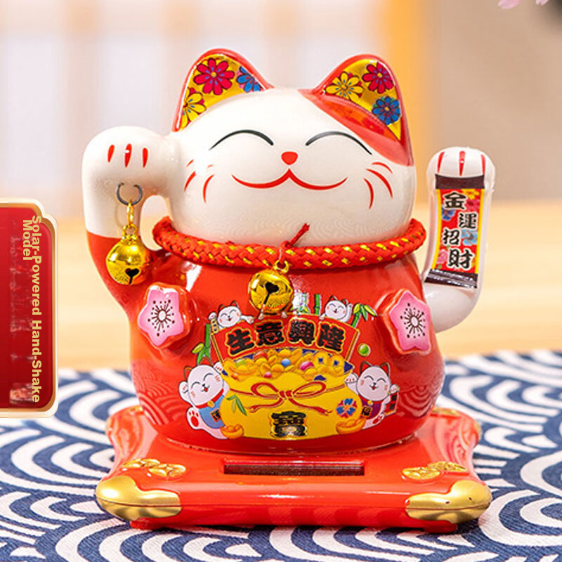 Youjia Solar Lucky Cat Automatic Waving Desktop Decoration 4.5 Inch Popular Gift