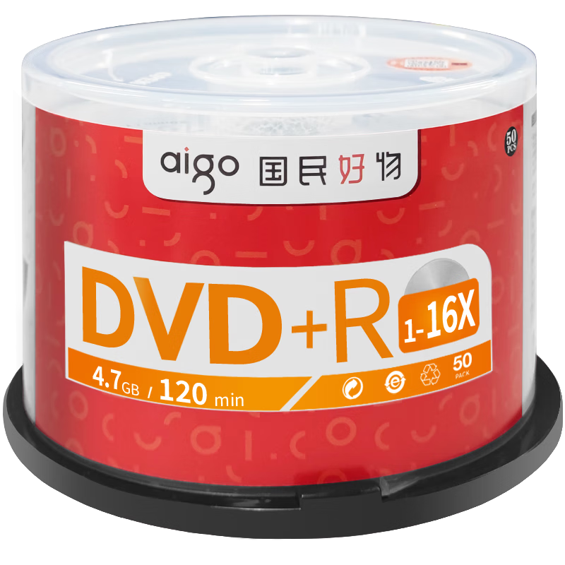 Aigo DVD+R Blank Disc/Burnable Disc 16x Speed 4.7GB 50-Pack Barrel