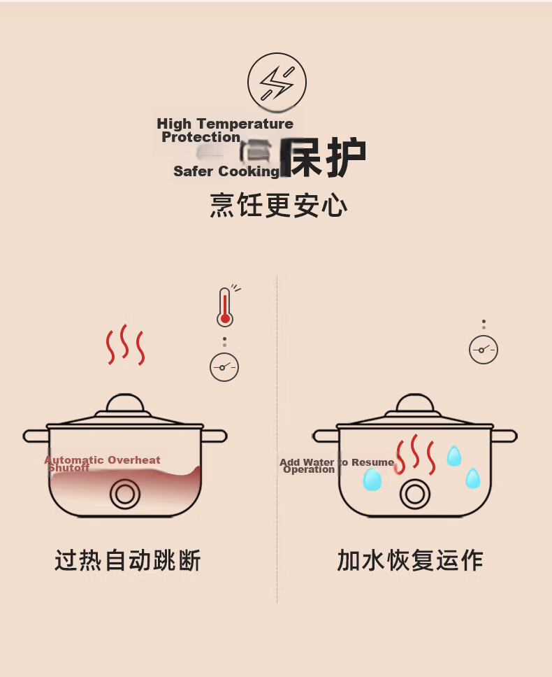 Bear Electric Cooking Pot Small 2-3 Person Hot Pot Electric Cooker Dormitory Instant Noodle Multi-Function Electric Heating Pot 3L Stew Steam Cooker with Steamer Basket DRG-D30X8 21