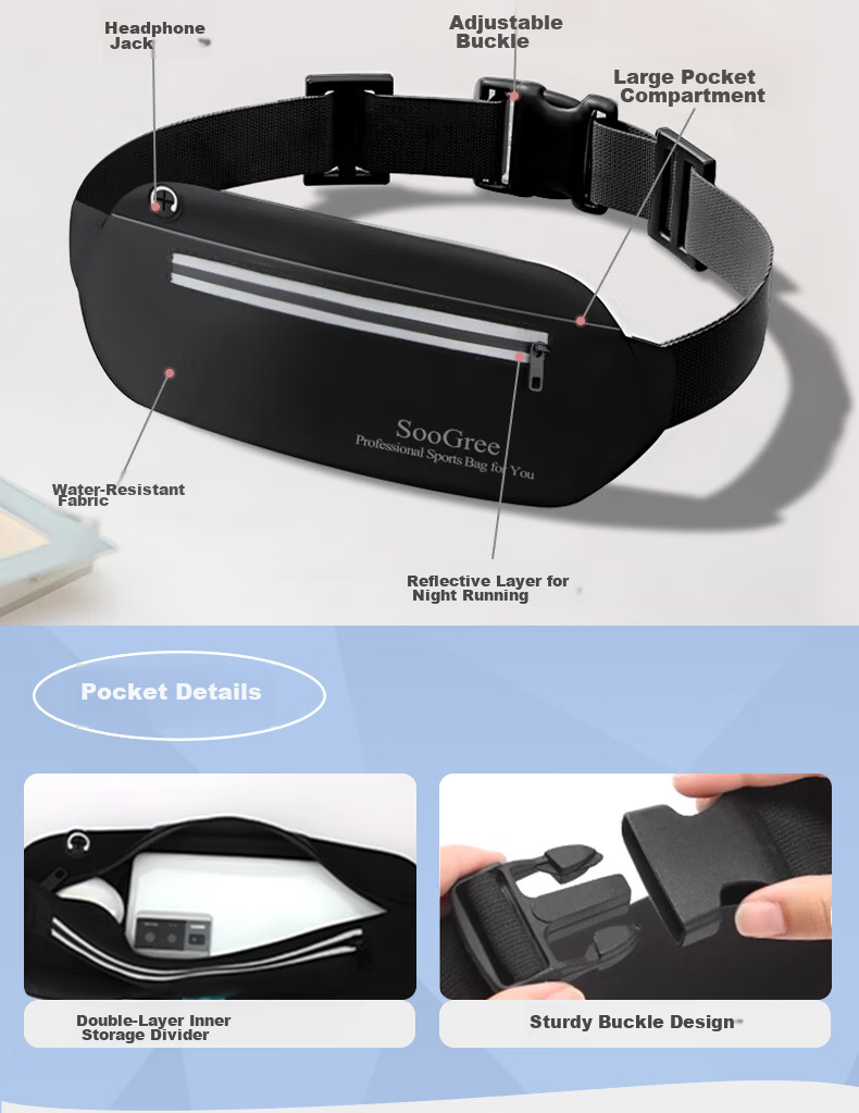 SooGree Running Waist Bag Unisex Outdoor Cycling Multifunctional Waterproof Reflective Waist Belt with Water Bottle and Phone Storage 4
