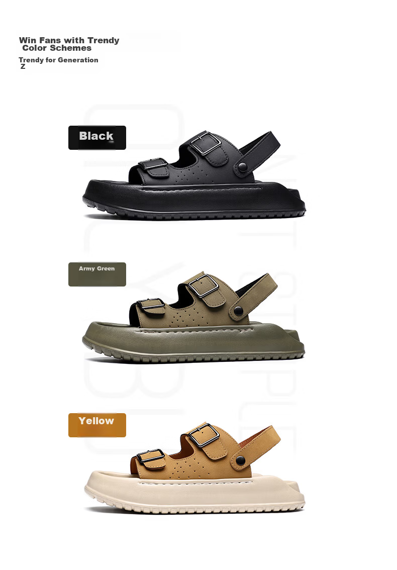 MEXICAN Spring Summer New Men's Leather Sandals Beach Shoes Dual-Wear Slippers Breathable Black Size 39 2