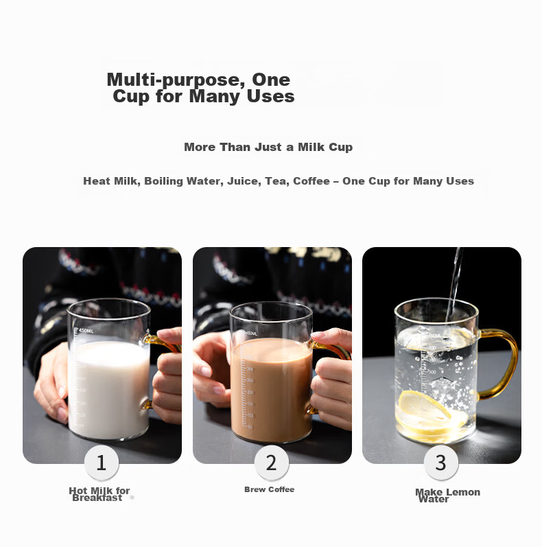 Newair Milk Cup Microwaveable Glass Mug with Measurement Scale for Home Breakfast, Soy Milk, Juice, Coffee, and Kids 7